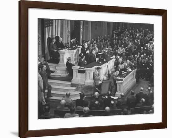 English Prime Minister Winston Churchill Adressesing the Us Congress-Myron Davis-Framed Photographic Print