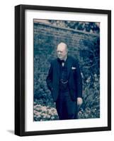 English Prime Minister Winston Churchill Standing Alone in a Garden During WWII-null-Framed Photographic Print