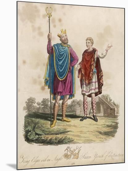 English Royalty King Edgar I the Peaceful or Peaceable of England with Youthful Attendant-null-Mounted Art Print
