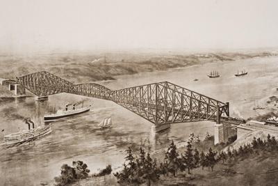 Quebec Bridge over the St. Lawrence River, Canada, Illustration from 'The Outline of History' by…