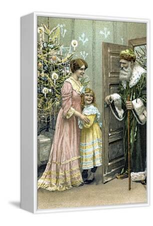 Victorian Christmas Card Featuring Father Christmas Wearing a Green Suit  (Litho) Giclee Print - English School | AllPosters.com