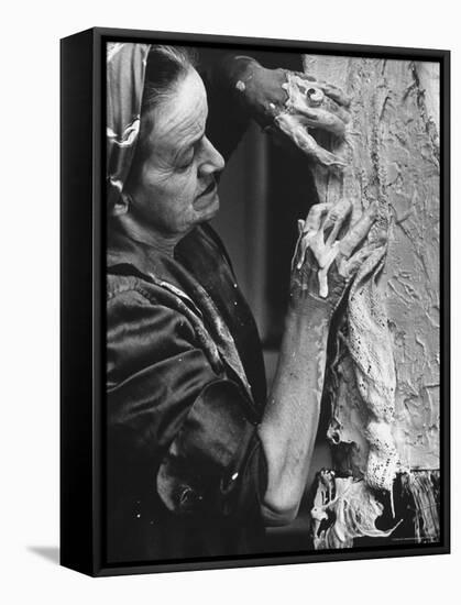 English Sculptor, Barbara Hepworth, at Work in Her Studio-Paul Schutzer-Framed Stretched Canvas