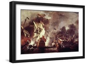 English Ship and Barbary Pirates-William Vandevelde-Framed Giclee Print