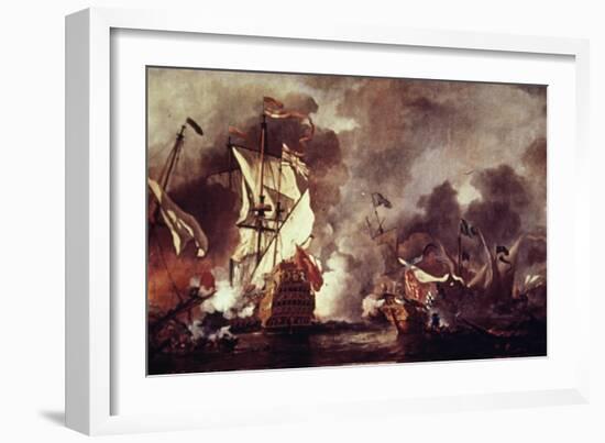 English Ship and Barbary Pirates-William Vandevelde-Framed Giclee Print