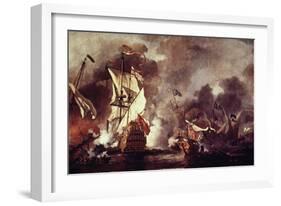 English Ship and Barbary Pirates-William Vandevelde-Framed Giclee Print
