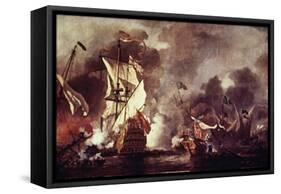 English Ship and Barbary Pirates-William Vandevelde-Framed Stretched Canvas