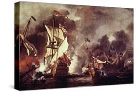 English Ship and Barbary Pirates-William Vandevelde-Stretched Canvas