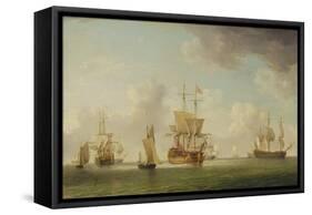 English Ships under Sail in a Very Light Breeze-Charles Brooking-Framed Stretched Canvas