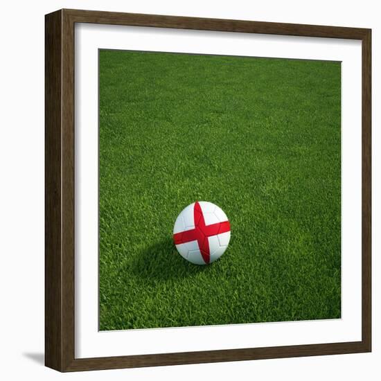 English Soccerball Lying on Grass-zentilia-Framed Art Print