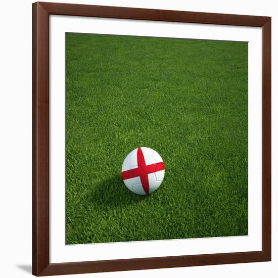 English Soccerball Lying on Grass-zentilia-Framed Art Print