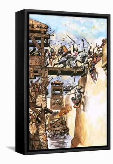 English Soldiers Attacking a City During the Crusades-English School-Framed Stretched Canvas