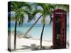 English Telephone Box on the Beach, Dickenson's Bay, North-East Coast, Antigua, West Indies-J P De Manne-Stretched Canvas