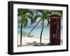 English Telephone Box on the Beach, Dickenson's Bay, North-East Coast, Antigua, West Indies-J P De Manne-Framed Photographic Print