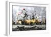 English Warship, Vanguard, Attacking the Spanish Armada, c.1588-null-Framed Giclee Print