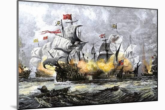 English Warship, Vanguard, Attacking the Spanish Armada, c.1588-null-Mounted Giclee Print