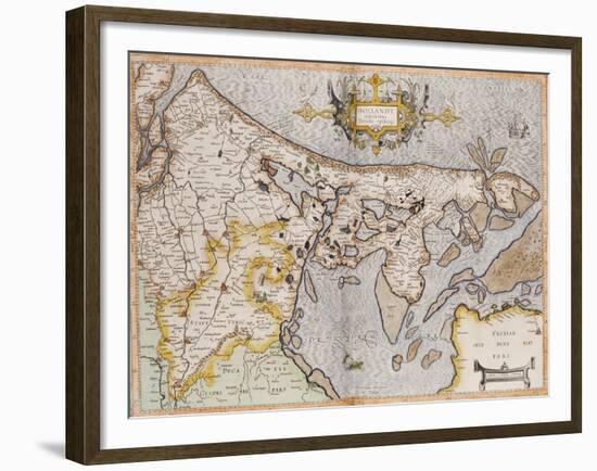 Engraved, Hand Colored Map of Holland, 1595-Gerardus Mercator-Framed Giclee Print