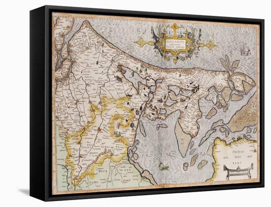 Engraved, Hand Colored Map of Holland, 1595-Gerardus Mercator-Framed Stretched Canvas