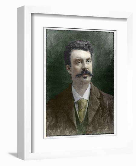 Engraved Portrait of Guy De Maupassant-Stefano Bianchetti-Framed Giclee Print