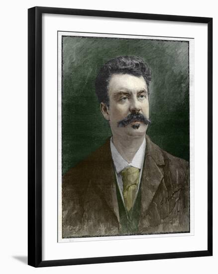 Engraved Portrait of Guy De Maupassant-Stefano Bianchetti-Framed Premium Giclee Print