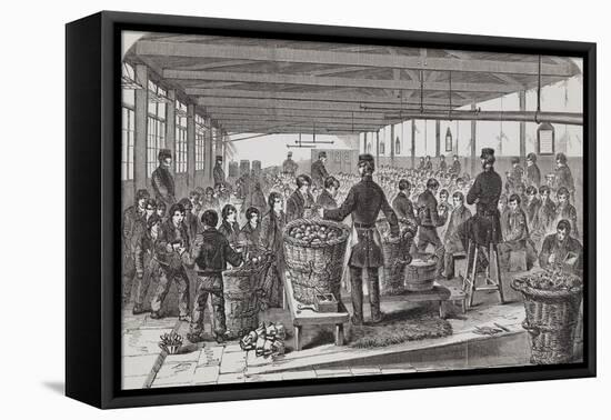 Engraving Depicting Serving of Dinner in the Oakum-Room of the Boys' Prison at Tothill Fields-null-Framed Stretched Canvas