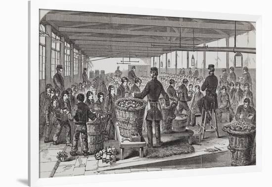 Engraving Depicting Serving of Dinner in the Oakum-Room of the Boys' Prison at Tothill Fields-null-Framed Giclee Print