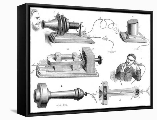 Engraving Diagram Showing Alexander Graham Bells Telephone System-null-Framed Stretched Canvas