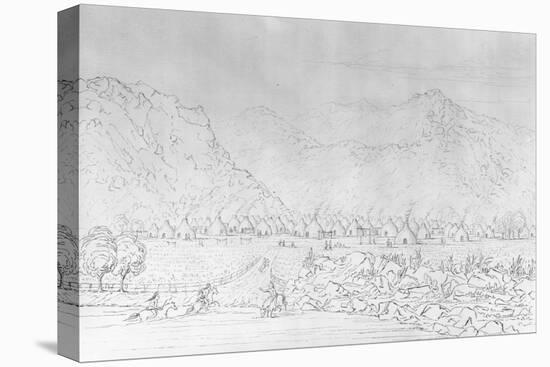 Engraving of a Pawnee Village after George Catlin-null-Stretched Canvas
