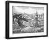 Engraving of a Ship Launch at the Chatham Royal Dockyard-null-Framed Giclee Print