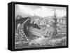 Engraving of a Ship Launch at the Chatham Royal Dockyard-null-Framed Stretched Canvas