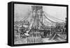 Engraving of Brooklyn Bridge under Const-null-Framed Stretched Canvas