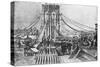 Engraving of Brooklyn Bridge under Const-null-Stretched Canvas