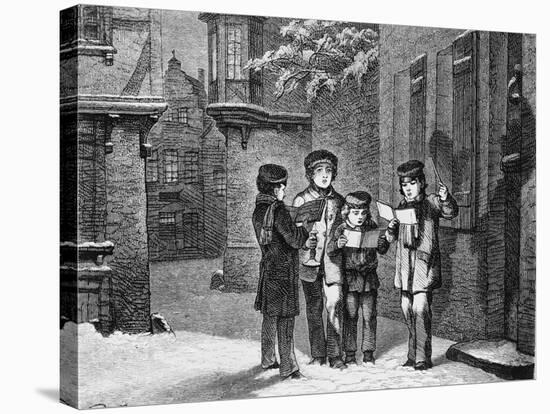 Engraving of Carol Singers in Winter by E. Rosch-null-Stretched Canvas