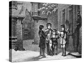 Engraving of Carol Singers in Winter by E. Rosch-null-Stretched Canvas