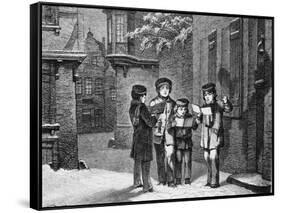 Engraving of Carol Singers in Winter by E. Rosch-null-Framed Stretched Canvas