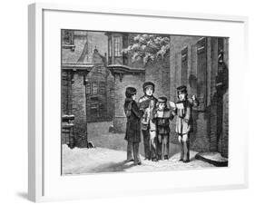 Engraving of Carol Singers in Winter by E. Rosch-null-Framed Photographic Print