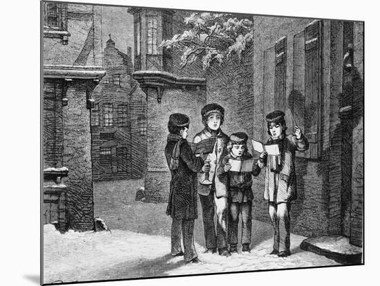 Engraving of Carol Singers in Winter by E. Rosch-null-Mounted Photographic Print