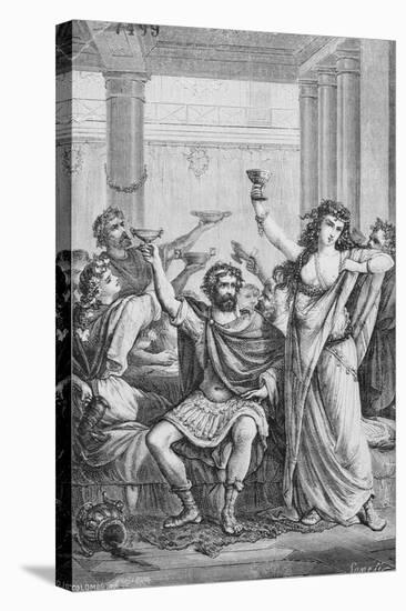 Engraving of Hannibal and His Men Celebrating in Capua-null-Stretched Canvas