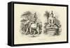 Engraving of Indra and Gautama Buddha-null-Framed Stretched Canvas