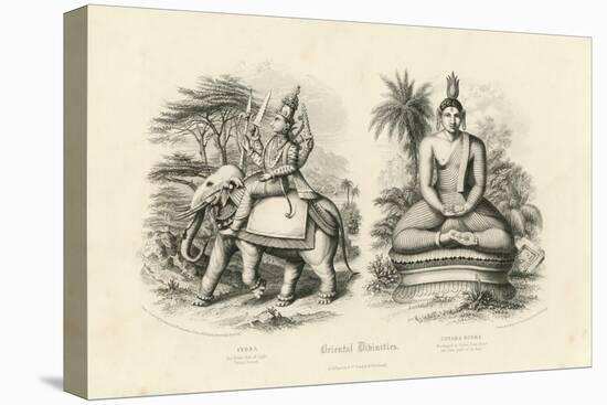 Engraving of Indra and Gautama Buddha-null-Stretched Canvas