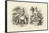 Engraving of Indra and Gautama Buddha-null-Framed Stretched Canvas