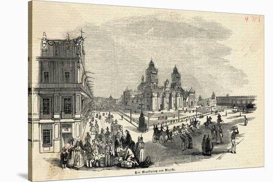 Engraving of Marketplace in Mexico-null-Stretched Canvas