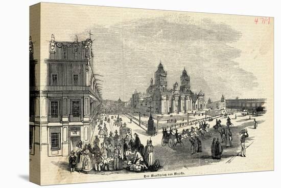Engraving of Marketplace in Mexico-null-Stretched Canvas