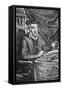 Engraving of Nostradamus Writing His Prophecies-Jean Sauve-Framed Stretched Canvas