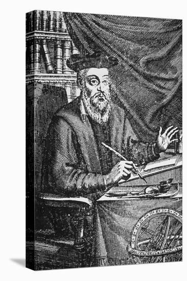 Engraving of Nostradamus Writing His Prophecies-Jean Sauve-Stretched Canvas