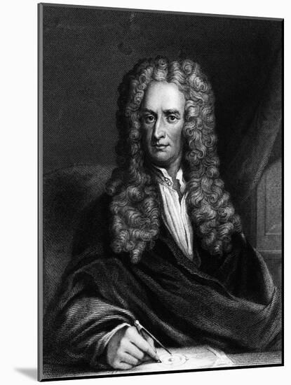 Engraving of Sir Isaac Newton Seated at a Table-null-Mounted Giclee Print