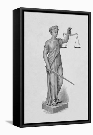 Engraving of Statue of Justice Holding the Scales-null-Framed Stretched Canvas