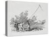 Engraving Of Three Boys Playing With a Kite-Thomas Bewick-Stretched Canvas