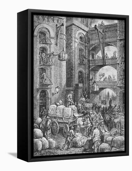 Engraving of Workers at a London Warehouse-Gustave Doré-Framed Stretched Canvas