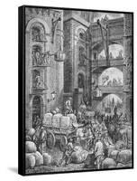 Engraving of Workers at a London Warehouse-Gustave Doré-Framed Stretched Canvas