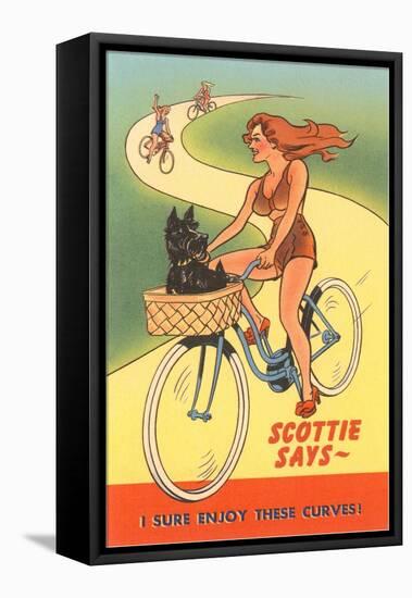 Enjoy Curves, Scottie in Bicycle Basket-null-Framed Stretched Canvas